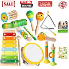 Wooden Musical Instruments for Toddlers, Tambourine Xylophone Castanet Flute ...