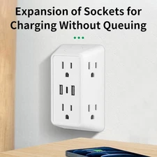9-in-1 Power Strip with 2 USB Sockets, 1 Type-c Socket, and 6 Ac Sockets.