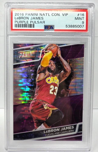 2016 National VIP PURPLE PULSAR REFRACTOR LeBRON JAMES Card /50 PSA 9 MINT