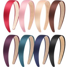 8 Pcs Satin Headbands Bulk 1 Inch Wide Hard Headband Anti-slip Hairbands