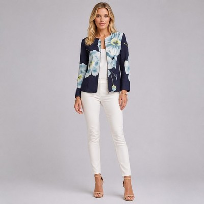 Linda Allard for Ellen Tracy Elegant Glamcore Print Jacket Coat Size 8 EUC