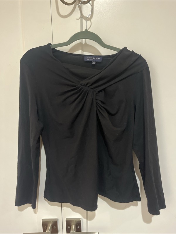 Jones New York Women’s Black Long Sleep Shirt Blouse Size Extra Large With Bow