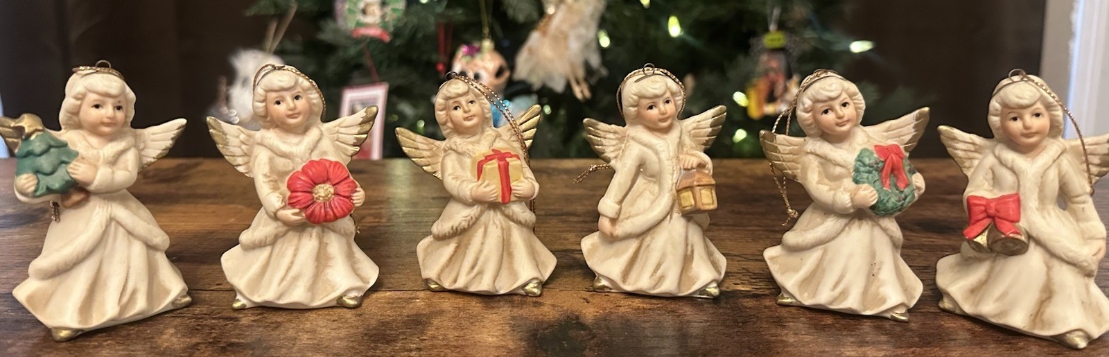 Homco Angel Girls Christmas Ornaments Set of 6 Porcelain Hand Painted #5103 Vtg
