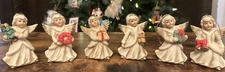 Homco Angel Girls Christmas Ornaments Set of 6 Porcelain Hand Painted #5103 Vtg