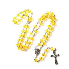 Imitation Crystal Rosary Necklace Cross Pendant Long Catholic Religious Jewelry