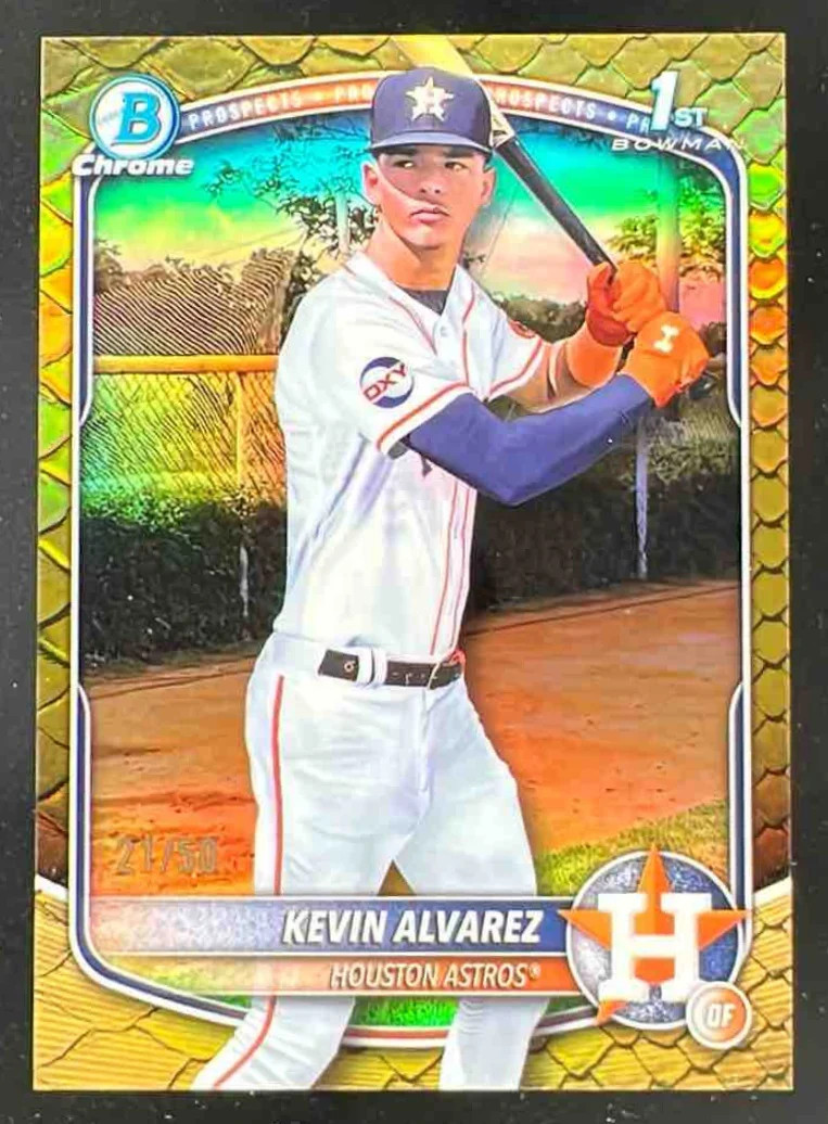 2025 Bowman Chrome Reptilian Gold Refractor #BCP-227 Kevin Alvarez RC /50