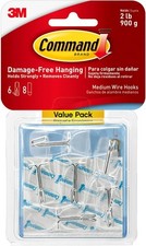 Command Medium Clear Wire Toggle Hooks, 6 Hooks & 8 Strips For Painted Walls 2.25 per strip