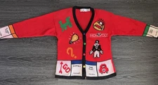 VINTAGE Christmas The Eagle's Eye MONOPOLY BOARD GAME knit cardigan Medium RARE!