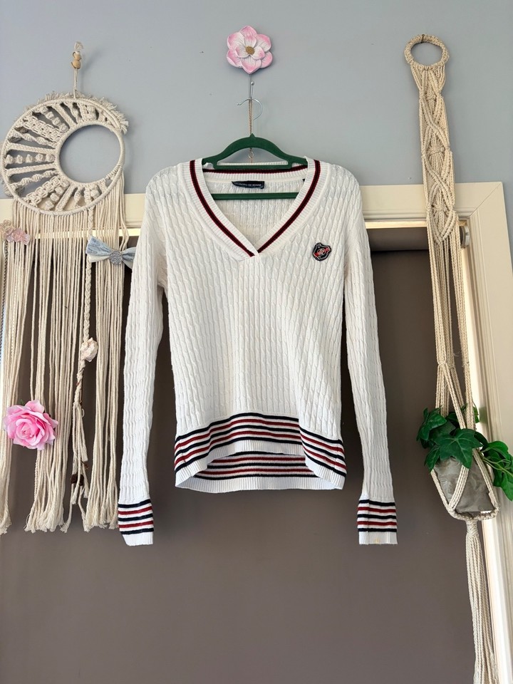 Giorgio Di Mare White Cable Knit Jumper XS Preppy Vintage-Inspired