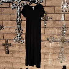 VTG DKNY Classic Ribbed Maxi Dress Black M/L Short Sleeve T-shirt Dress 90s USA