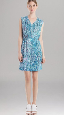 SANDRO Paris Women's 100% Silk Sleeveless Lined Blue & Pink Mini Dress Size 1