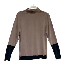 Gimmicks Mock Neck Colorblock Top Taupe Black Size L Modern Minimalist