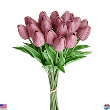 20 Mauve Artificial Tulips Faux Flowers for Wedding Home Decor 13.5 Inch