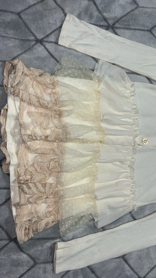 Vintage Persnickety Girl Dresssize 8 Cream Long Sleeve Ruffle Tulle Lace Layered - Image 3 of 4
