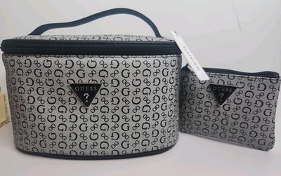 Guess Junction Cosmetic Case Make Up Bag Lunchbox W/ Wallet Pouch Black Grey NWT
