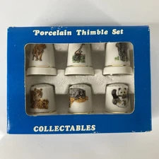 Vintage Porcelain Thimbles Set Of 6 LA Zoo Safari NEW
