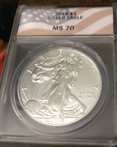 2014 American Silver Eagle Coin MS70 ANACS Flag Core