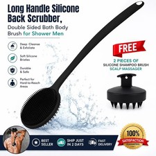 Long Handle Silicone Back Scrubber, Double Sided Bath Body Brush for Shower Men