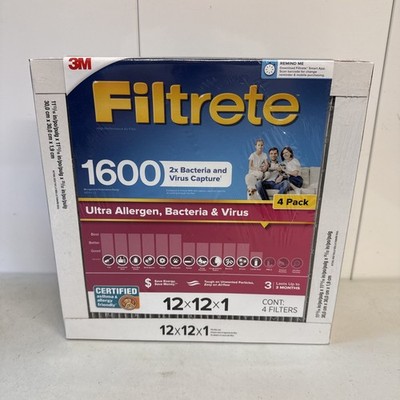 Filtrete 4 Pack Ultra Allergen 2X Bacteria & Virus Filter 1600 MPR 12x12x1