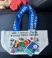 Whole Foods Market X Fishwife Canvas Tote Mini Beige/Blue Graphic Print