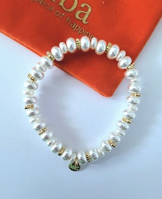 Biba  Perlen 8 mm  Armband 18 cm Weiss Gold  Neu/B2032