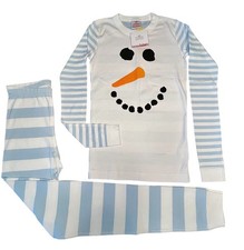 NWT Hanna Andersson Organic Cotton Smiling Snowman Blue White Pajamas 160 14 