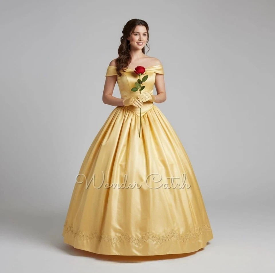 Disfraz de Bella Princesa Vestido de Baile | Vestido Amarillo Hombro Descubierto para Mujer’s Foto 2 de 4