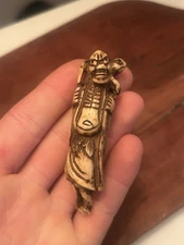 Antique Japanese Stag Antler Gama Sennin Netsuke With Toad