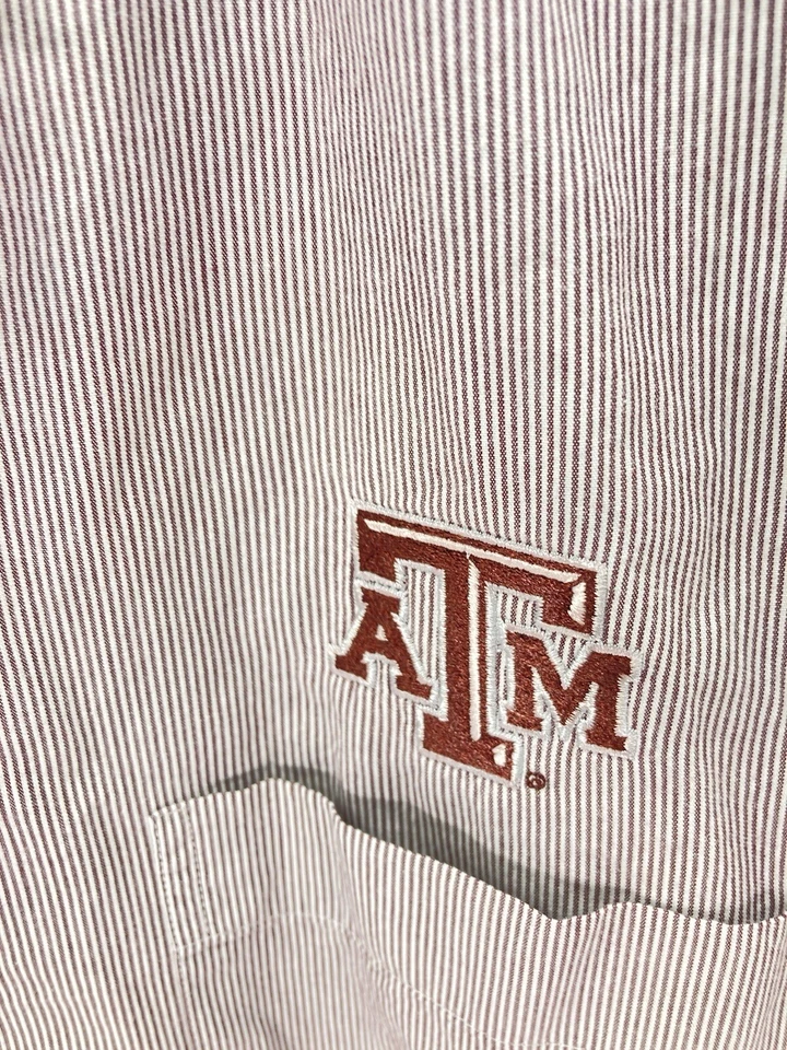 Camisa Texas A&M TAMU Cutter Buck Hombres Talla XL Granate Rayas Botón Manga Larga Foto 4 de 4