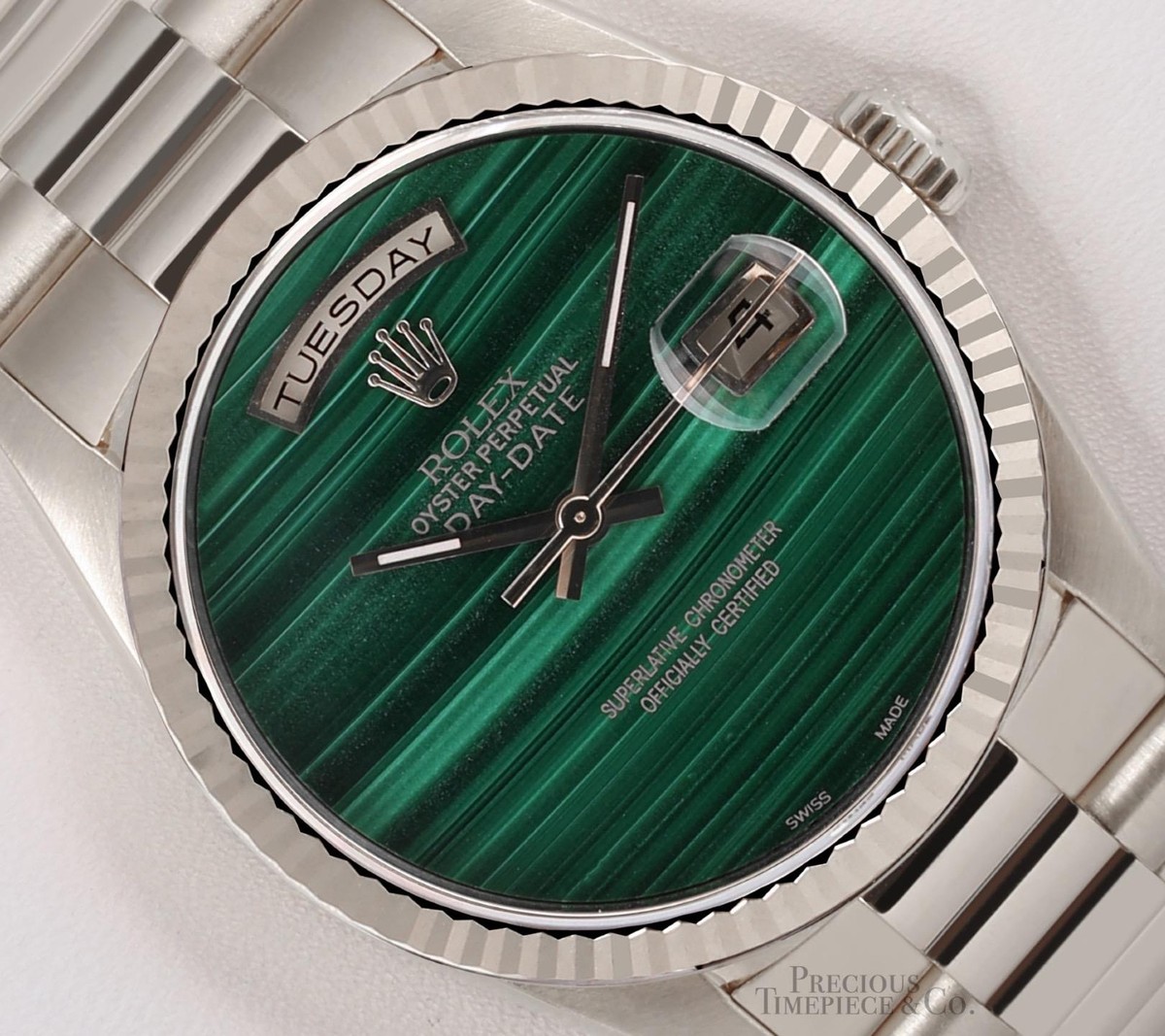 Rolex Men Day-Date 18239 President 18k White Gold 36mm-Malachite