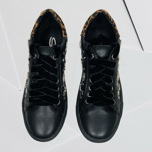 Neu im Karton Sbicca Clark schwarz Leopard Sneakers verziert mit Sternen Moon Galaxy Größe 7 - Bild 9 von 12