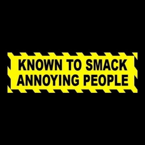 Funny "KNOWN TO SMACK ANNOYING PEOPLE" warning decal STICKER business store sign - Afbeelding 1 van 1