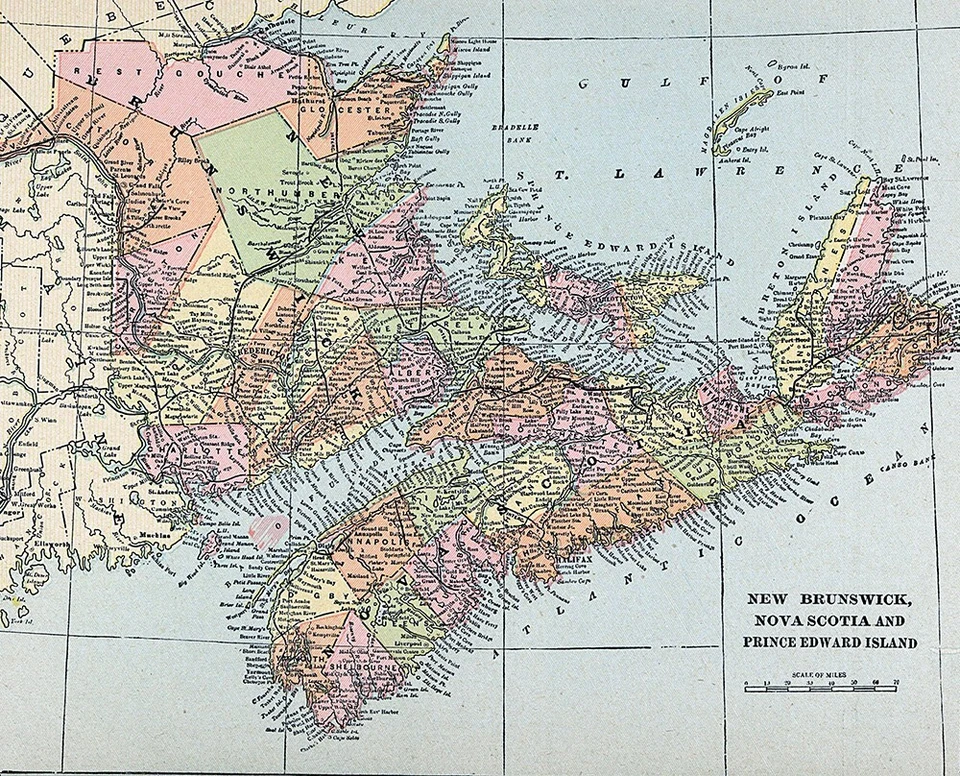 Mapa Cram Canadá Nuevo Brunswick Nueva Escocia Isla del Príncipe Eduardo Halifax 1894 Foto 2 de 4