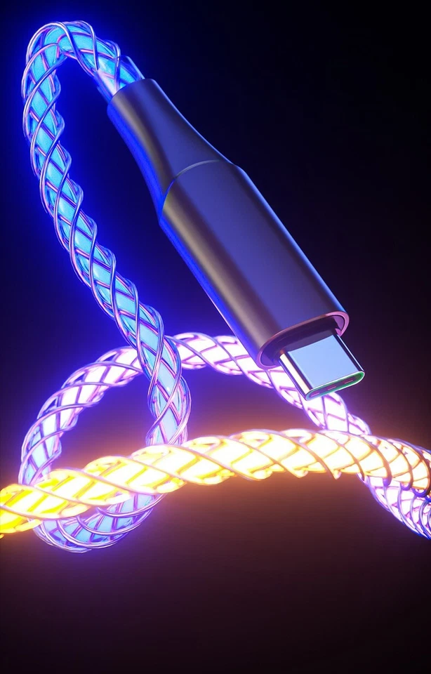 Кабель быстрой зарядки/передачи данных 66 Вт TYPE-C, iPhone, Micro, со шнуром подсветки 6 А RGB - Изображение 2 из 4