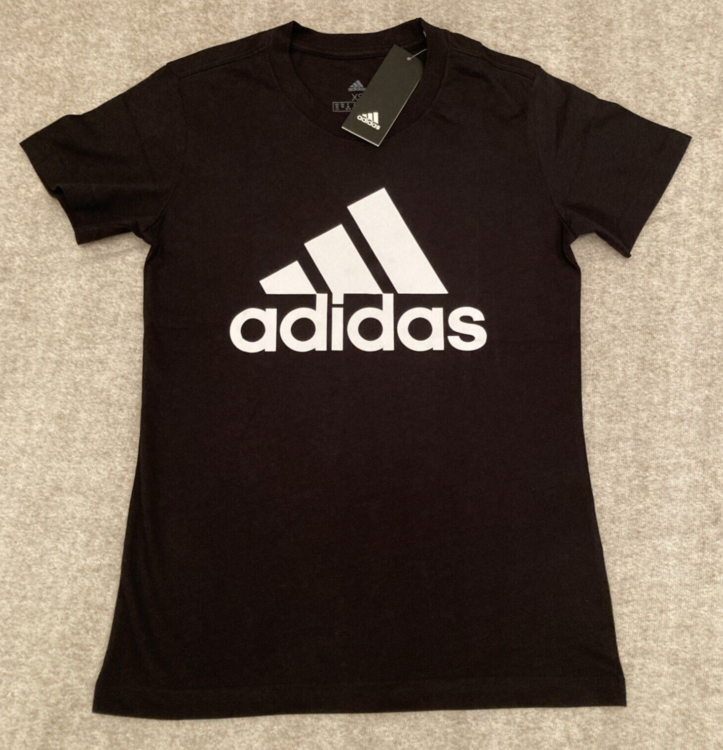 adidas Women's Sportswear Essentials Big Logo T-Shirt XS Black White 100% Cotton