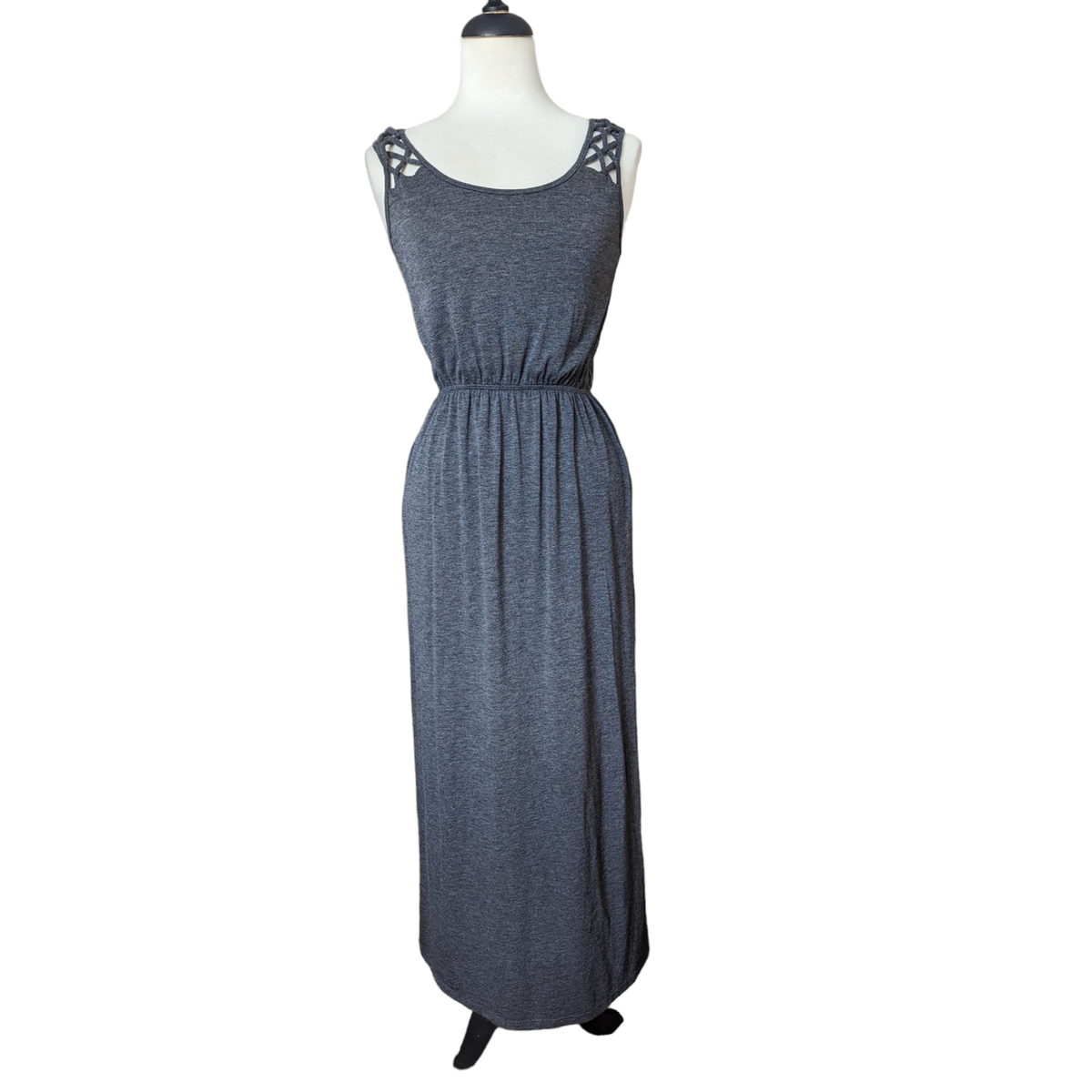 Gray Empire Waist Tank Top T-shirt Dress Braided Shoulder Details Small |  eBay