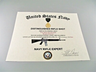 U.S. Navy Expert Rifle Mike 16 or Mike 14 Replacement Certificate