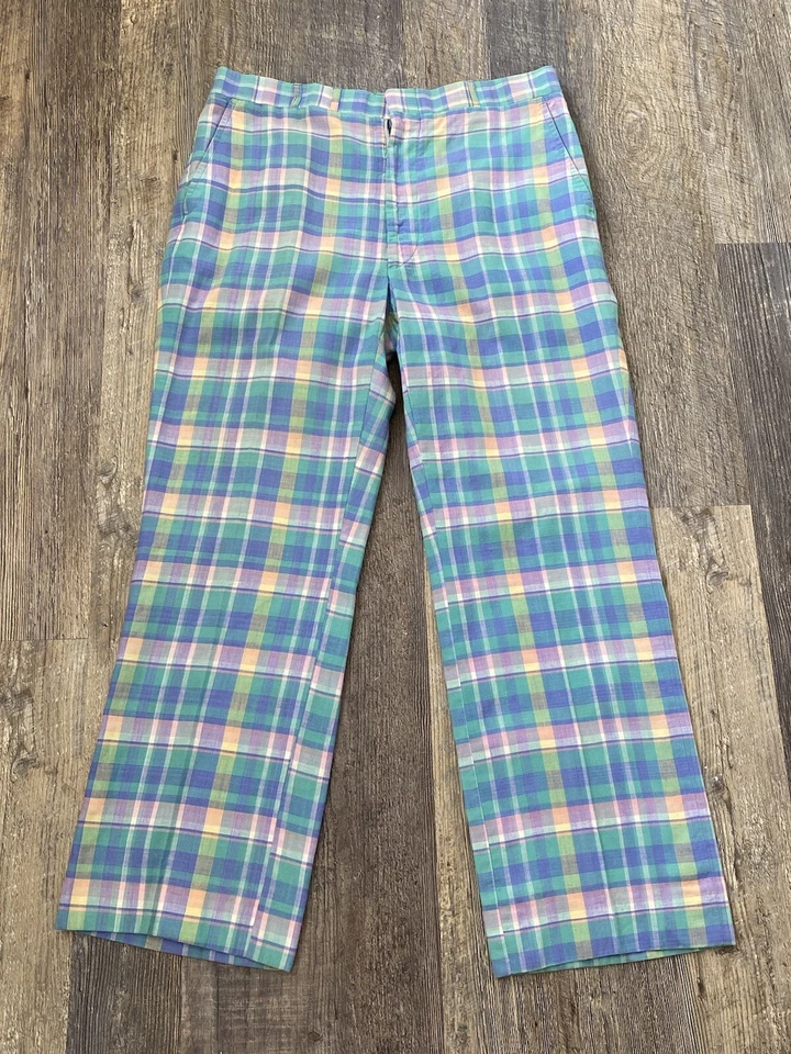 Винтажные опрятные штаны для гольфа Mark Fore & Strike By Corbin Madras в клетку с когтями 34x28 - Изображение 3 из 4