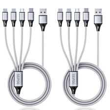 Multi Charging Cable, USB Cable 3A 4FT Nylon Braided Universal 4In1 Charger Adap