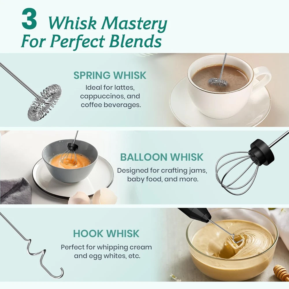 Milk Frother Handheld, USB-C Rechargeable Coffee Frother Wand, Electric Drink Mi