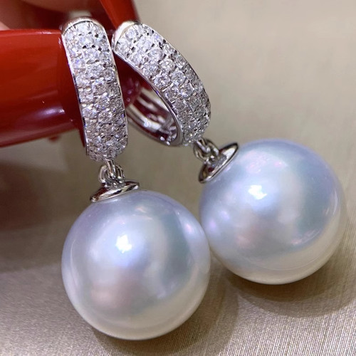 PENDIENTES REALES ENORMES NATURALES AAAA 10-11MM BLANCOS MAR DEL SUR PERLAS REDONDAS CAJA 925 - Imagen 1 de 6