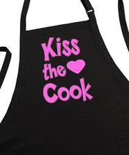 Kiss The Cook Ladies Funny Apron, Black Pockets Apron Fully Adjustable For Chefs