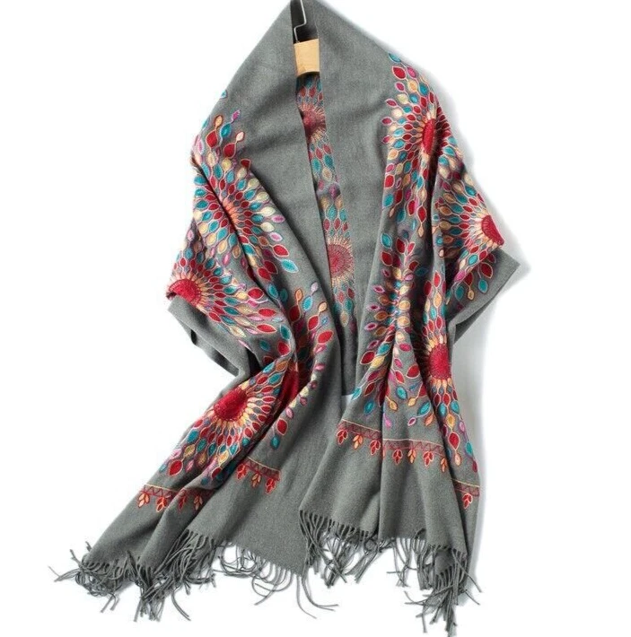 Châle Indien En Cachemire Floral - Fait Main, 80 Pouces, Imprimé Paisley | Écharpe Bohème Femme