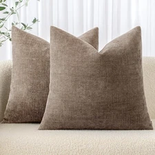 MIULEE Throw Pillow Covers Taupe Grey Chenille Decorative 20x20 Inch Pack of 2
