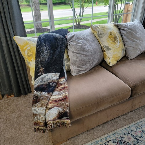 Rustic Cozy Cabin Shabby Chic Tapestry Throw Black Bear Forest Fringed Blanket - Picture 10 of 12