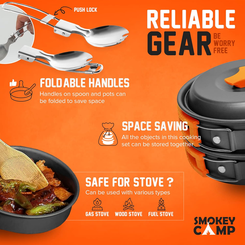 Camping Cookware Mess Kit Set with Stove - Backpacking Camping Pots and Pans Set - Picture 6 of 9