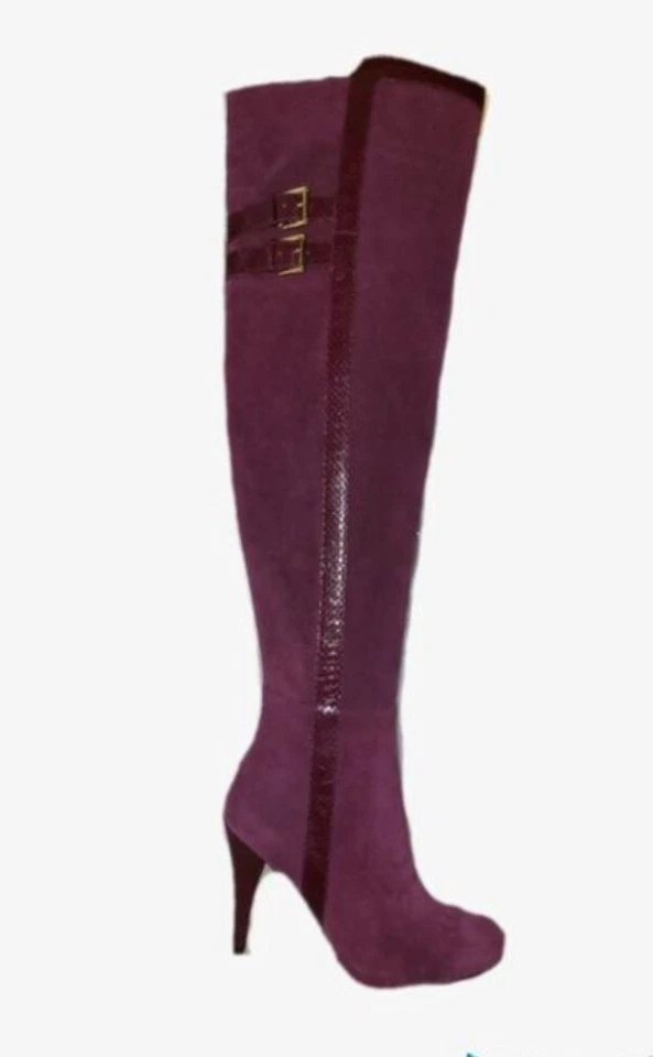 MK Michael Kors Mujer Ciruela Delaney Gamuza Botas Hasta la Rodilla Tacones 6M Foto 2 de 4