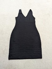 Express Womens Dress Sz S Black Rayon Blend Stretch Sheath Deep V Front Back Zip