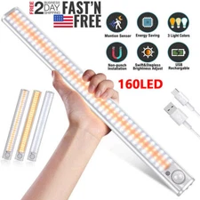 80-160LED Motion Sensor Under Cabinet Closet Night Lamp Rechargeable Kitchen 