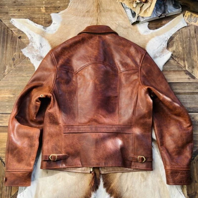 N*E様 本革 短丈 vintage real leather jacket a Men's Real Premium Retro Vintage Black Distressed Stylish